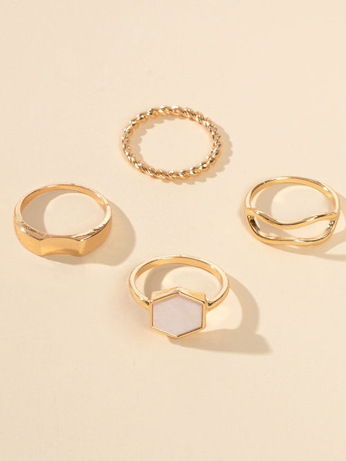 Multiple 4 pcs Square Geometric Gold Metal Knuckle Stackable Midi Rings Set Gift-2