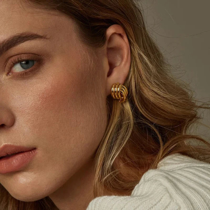 Three-Layer Textured Knot Earrings for Women-2