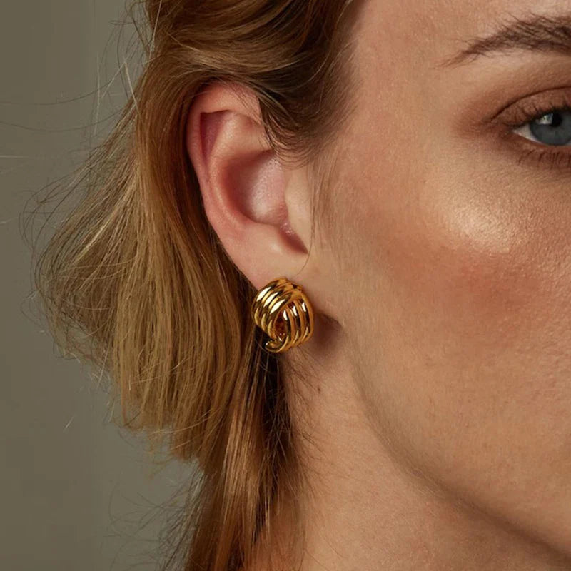 Three-Layer Textured Knot Earrings for Women-1