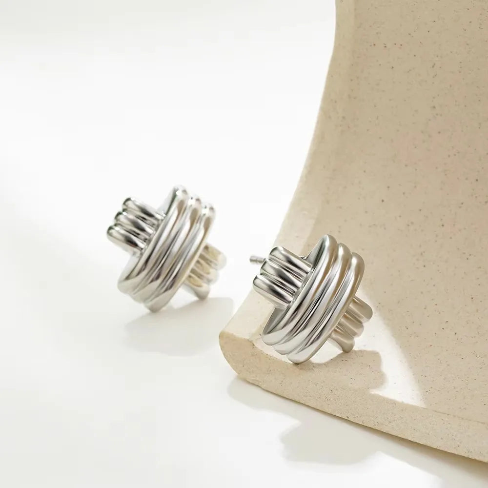 Three-Layer Textured Knot Earrings for Women-15